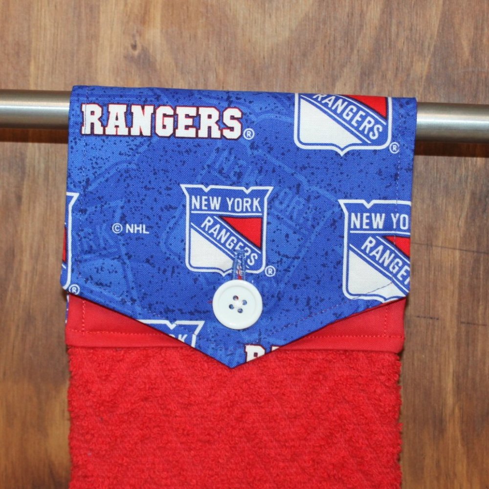 NEW YORK RANGERS RED & BLUE HANDMADE HANGING KITCHEN HAND TOWEL RED COTTON TOWEL